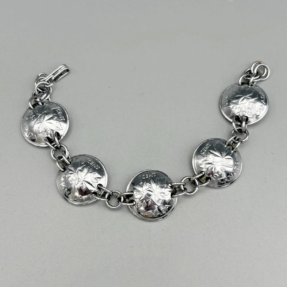 Silver Plated Canadian One Cent Domed Bracelet 6.25